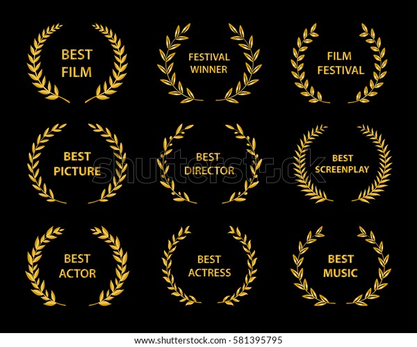 Film Awards.Gold award wreaths on black
background. Vector
illustration.