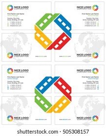 film business card, white red yellow green colors