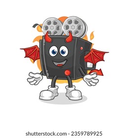 the film camera demon with wings character. cartoon mascot vector
