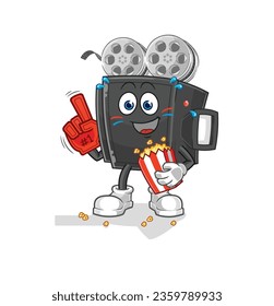 el ventilador de la cámara de cine con ilustración de palomitas de maíz. vector de caracteres