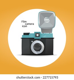 Film camera icon on orange background