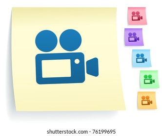 Film Camera Icon on Post It Note Paper Collection Original Illustration