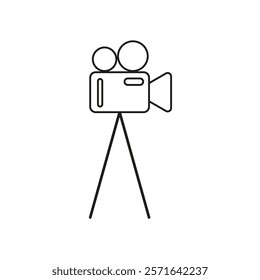 Film camera icon. Retro camera vector. Tripod video symbol. Black outline style.