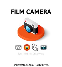 Film Camera Icon, Vector Symbol In Flat, Outline And Isometric Style