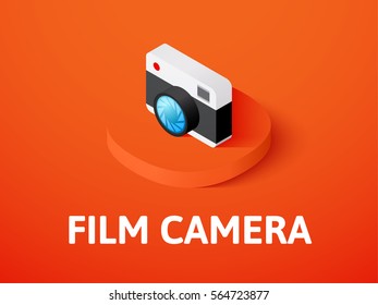Film camera icon, vector symbol in flat isometric style isolated on color background