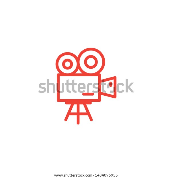 Film Camera Line Red Icon On White\
Background. Red Flat Style Vector\
Illustration.