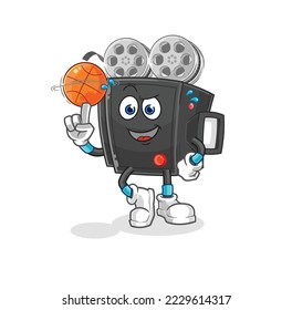 the film camera playing basket ball mascot. cartoon vector