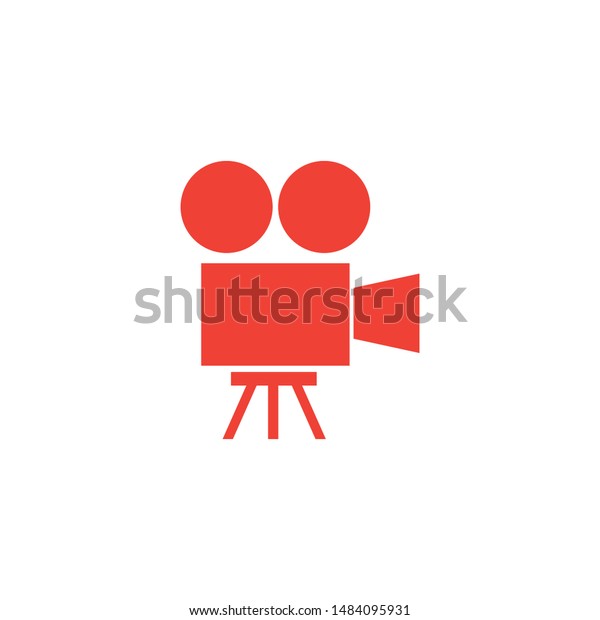 Film Camera Red Icon On White Background.\
Red Flat Style Vector\
Illustration.