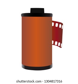 Film for the camera. Red reel with film. Vector illustration.