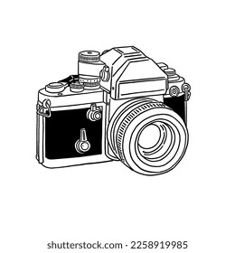 Film camera Retro collection photo equipment Hand drawn line art Illustration