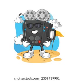 the film camera sunbathing in summer. character vector