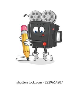 the film camera write with pencil. cartoon mascot vector