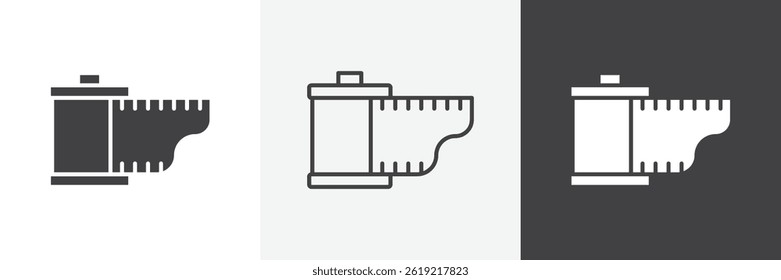 Film canister flat and liner vector icons set