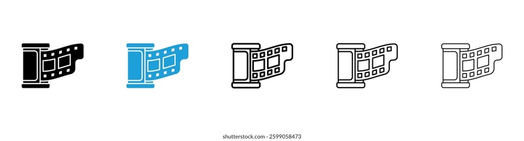 Film canister icons vector illustrations in black and blue colors for web and ui designs