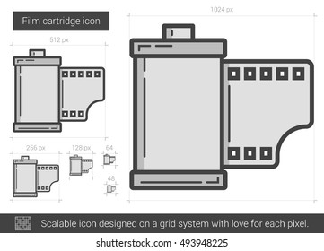 Film cartridge vector line icon isolated on white background. Film cartridge line icon for infographic, website or app. Scalable icon designed on a grid system.