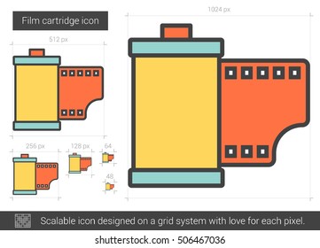 Film cartridge vector line icon isolated on white background. Film cartridge line icon for infographic, website or app. Scalable icon designed on a grid system.
