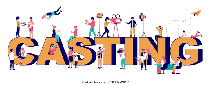 Film Casting Typography Vector Banner Template. Casting Process For Movie, TV Show, Theatre Actors Or Entertainers. Cinematography, Film Industry, Entertainment, Video Production.