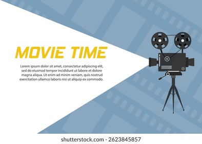 Film cinema movie projector camera reel theater poster retro frame icon show video old vintage creative presentation art entertainment industry detail symbol mechanical vector