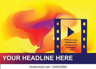 Film, Cinema and Video Play Icon. Creative Abstract Art Background with Color Yellow, Red, Violet. Graphic Design Concept, Flat, Line, Element, Vector Illustration EPS 10.
