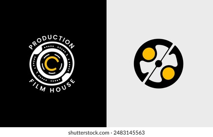 Filmkino-Videoproduktion Medienkamera Multimedia-Symbol-Studio-Industrie-Grafikdesign-Logo-Symbol  