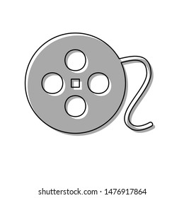 Film circular sign. Black line icon with gray shifted flat filled icon on white background. Illustration.