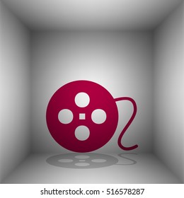 Film circular sign. Bordo icon with shadow in the room.
