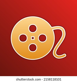 Film circular sign. Golden gradient Icon with contours on redish Background. Illustration.