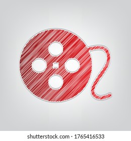 Film circular sign. Red gradient scribble Icon with artistic contour gray String on light gray Background. Illustration.