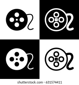 Film circular sign. Vector. Black and white icons and line icon on chess board.