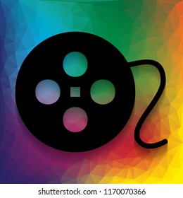 Film circular sign. Vector. Flat style black icon on white.