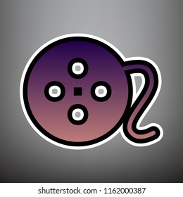 Film circular sign. Vector. Violet gradient icon with black and white linear edges at gray background.