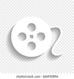 Film circular sign. Vector. White icon with soft shadow on transparent background.