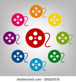 Film circular vector sign. Icons colorful set