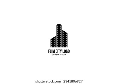 film city logo design, film logo illustration black and white, film illsutration reel building design