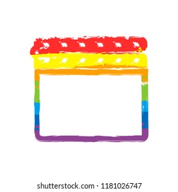 Film clap board cinema close icon. Drawing sign with LGBT style, seven colors of rainbow (red, orange, yellow, green, blue, indigo, violet