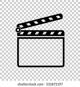 Film Clap Board Cinema Open Icon. Black Icon On Transparent Background.