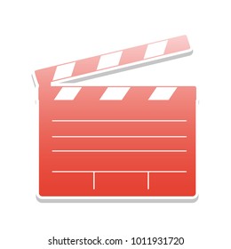 Film clap board cinema sign. Vector. Reddish icon with white and gray shadow on white background. Isolated.