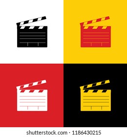 Film clap board cinema sign. Vector. Icons of german flag on corresponding colors as background.