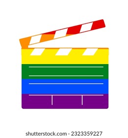 Cartel de la tabla de cine con el aplauso. Icono en fondo blanco, de los derechos LGBT gay arcoiris. Ilustración.