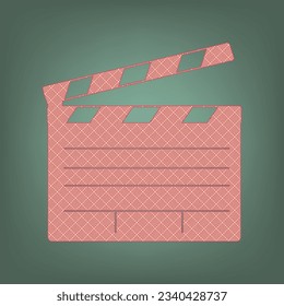 Film clap board cinema sign. Apricot Icon with Brick Red parquet floor graphic pattern on a Ebony background. Feldgrau. Green. Illustration.