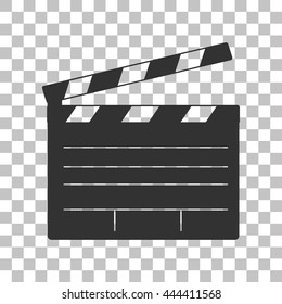Film clap board cinema sign. Dark gray icon on transparent background.