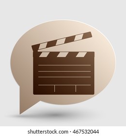 Film clap board cinema sign. Brown gradient icon on bubble with shadow.