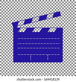 Film clap board cinema sign. Blue icon on transparent background.