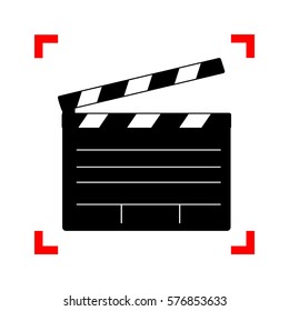 Film Clap Board Cinema Sign. Black Icon In Focus Corners On White Background. Isolated.