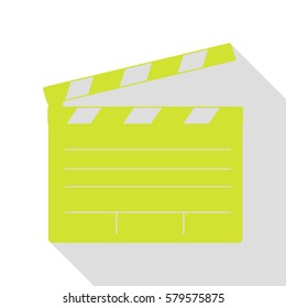 Film clap board cinema sign. Pear icon with flat style shadow path.