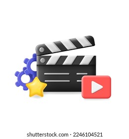 Film clapper 3d icon. Movie producing, film direction, studio shooting concept.