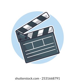 Película clapper board - Ilustración vectorial de dibujos animados. elemento de diseño para póster, folleto, Web, mascota, pegatina, logotipo e ícono.