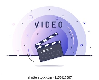 Film clapper board icon concept. Film making device, video movie clapper equipment. Trendy flat vector on white background. Vector Illustration.