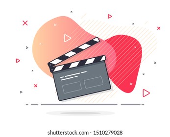Film clapper board icon concept. Film making device, video movie clapper equipment. Trendy flat vector on fluid background. Vector Illustration.