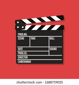 Film clapper board icon on yellow background with shadow. Blank movie clapper cinema vector illustration